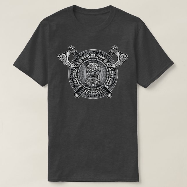 Camiseta Escala de grises de Fenrir Viking Shield (Diseño del anverso)