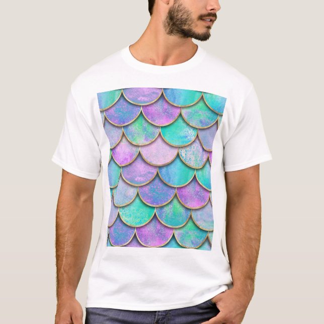 Camiseta Escalas de sirena: patrón de onda de acuarela. (Anverso)