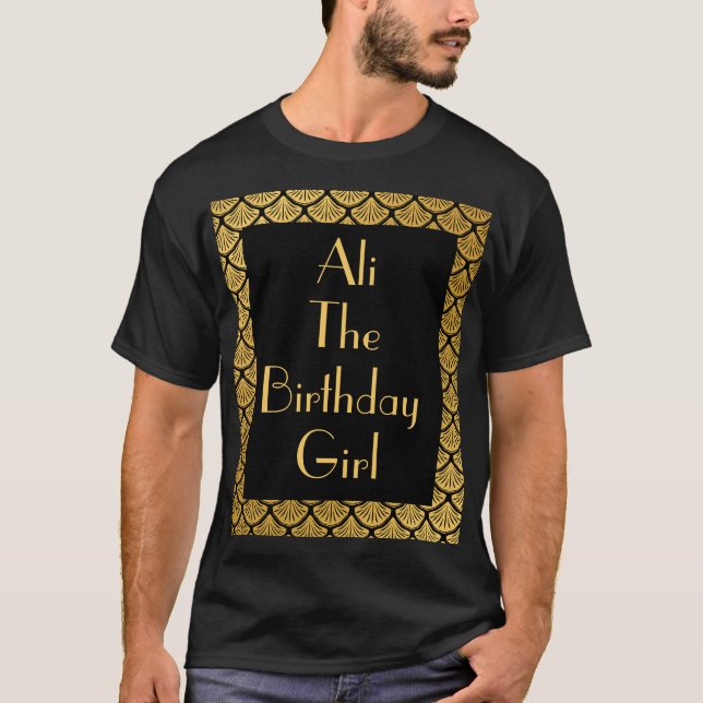 Camiseta Escalas de Sirenas Art Deco - Cumpleaños Negro y O (Anverso)