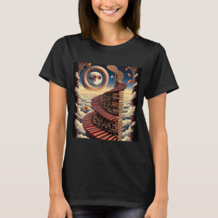 Camiseta Escalera de Libros – Diseño de Fantasía Surrealist