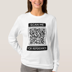 Camiseta Escanéame por arrepentimiento QR Código de larga d