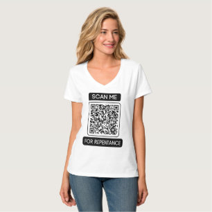 Camiseta Escaneo para arrepentimiento Código QR Cuello-V fe