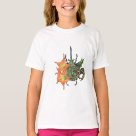 Camiseta Escarabajo verde con flores naranjas
