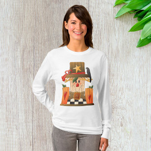 Camiseta Escaramuza de otoño rústica con calabazas y cuervo