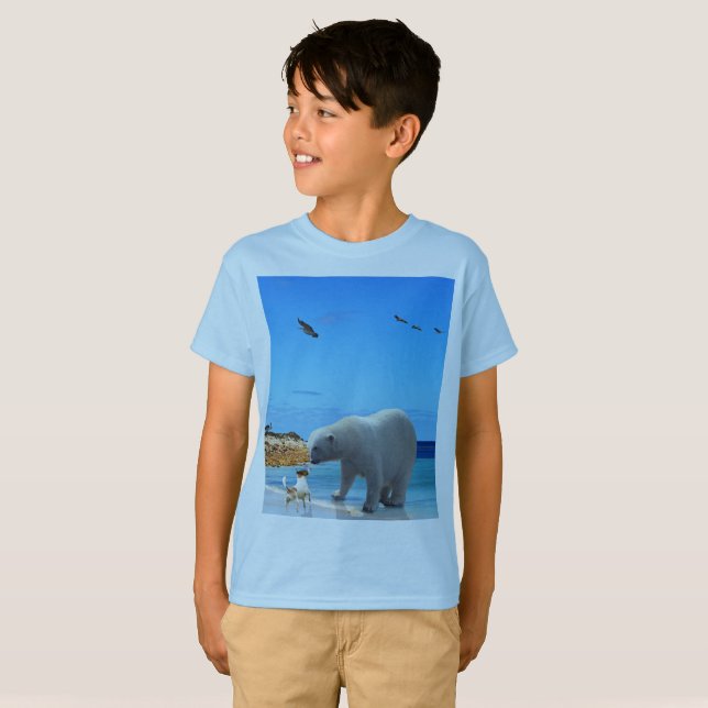 Camiseta Escarcha y pieles: Un oso polar se encuentra con u (Anverso completo)