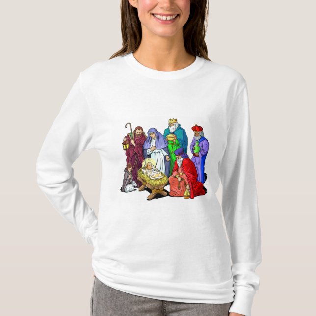 Camiseta Escena colorida de la natividad del navidad (Anverso)