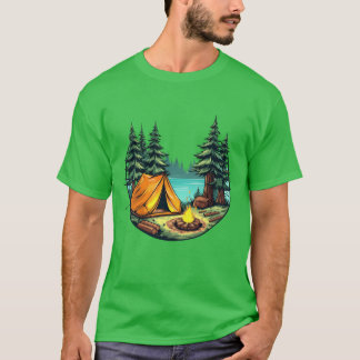 Camiseta Escena de acampada de dibujos animados vibrantes s