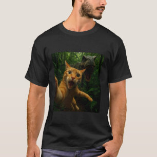 Camiseta Escena de acción de gato y T Rex Diseño prehistóri