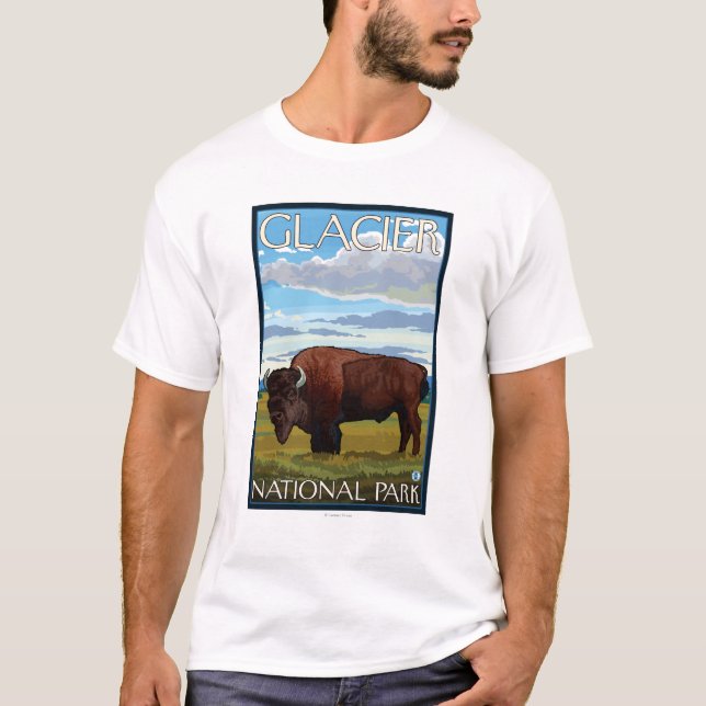 Camiseta Escena de Bison - Parque Nacional Glacier, MT (Anverso)