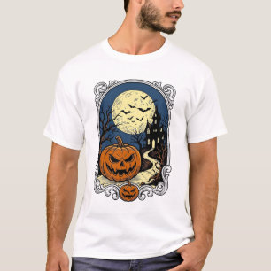 Camiseta Escena de calabaza embrujada arte vectorial vintag