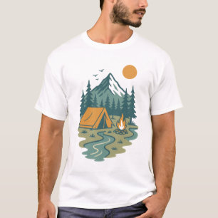 Camiseta Escena de camping en la montaña vintage Aventura a