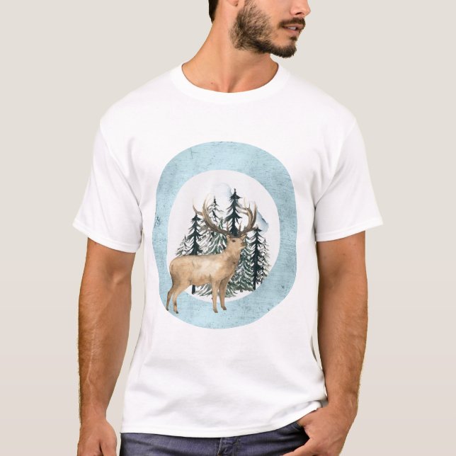 Camiseta Escena de ciervos en invierno (Anverso)