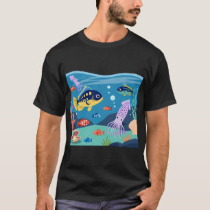 Camiseta Escena de dibujos animados submarinos del océano l