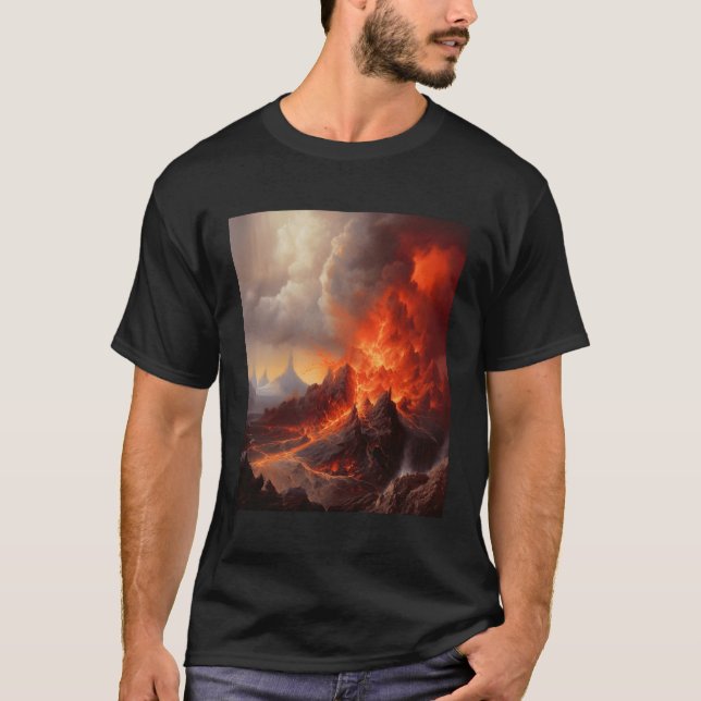Camiseta Escena De Erupción Volcánica Sorprendente Con Lava (Anverso)