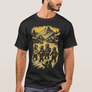 Camiseta Escena De Esquí De Osos De Invierno Retro
