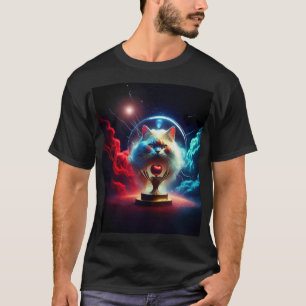 Camiseta Escena de fantasía: gato en un globo con manzana
