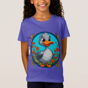 Camiseta Escena de Flor de Patito Adorable Estilo Feliz par