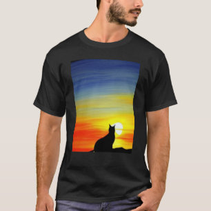 Camiseta Escena de gato al atardecer Escena de gato Negro a