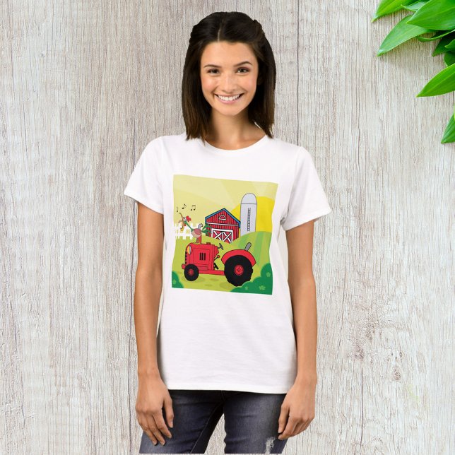 Camiseta Escena de granja con gallo de canto en el tractor (Subido por el creador)