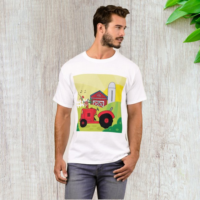 Camiseta Escena de granja con gallo de canto en el tractor (Subido por el creador)
