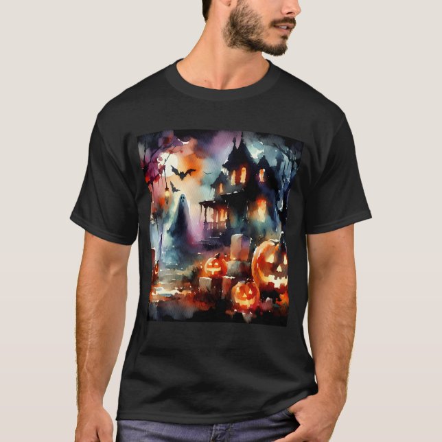Camiseta Escena de Halloween de color acuático (Anverso)