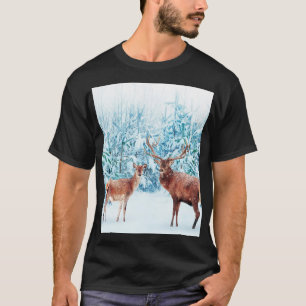 Camiseta Escena De Invierno De La Familia Snowy Deer