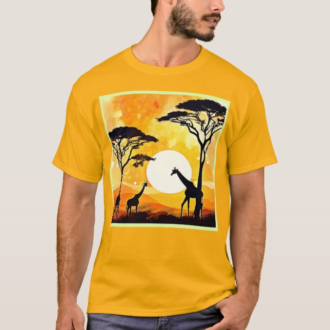 Camiseta Escena de jirafa al atardecer de la sabana african (Anverso)