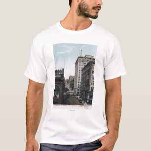 Camiseta Escena de la calle de la cereza con el edificio de