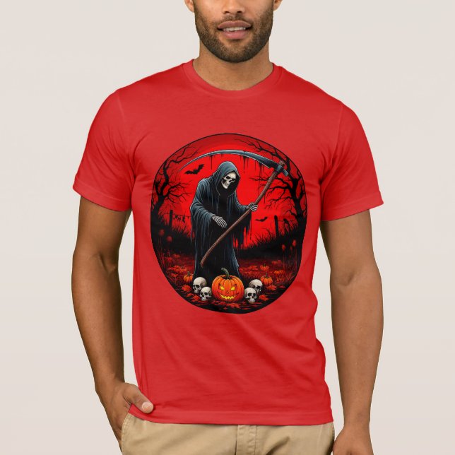 Camiseta Escena de la Parca con Fondo Rojo (Anverso)