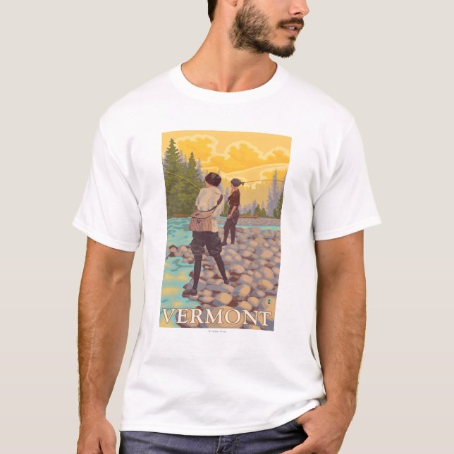 Camiseta Escena de la pesca con mosca de VermontWomen (Anverso)