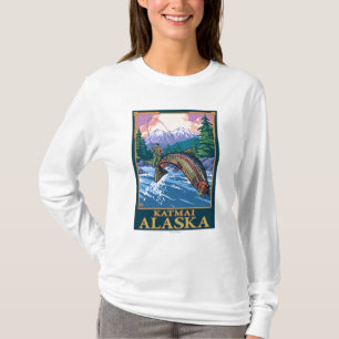 Camiseta Escena de la pesca con mosca - Katmai, Alaska