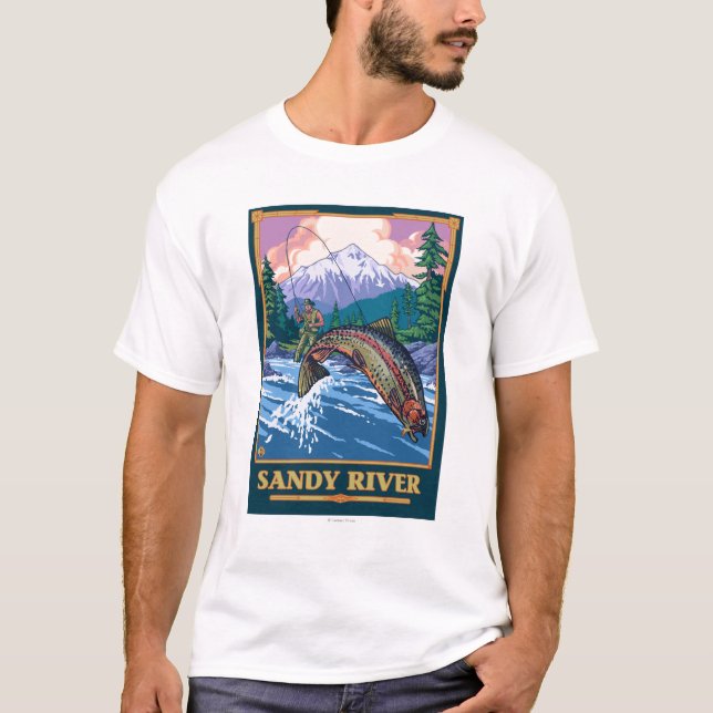 Camiseta Escena de la pesca con mosca - río de Sandy, (Anverso)
