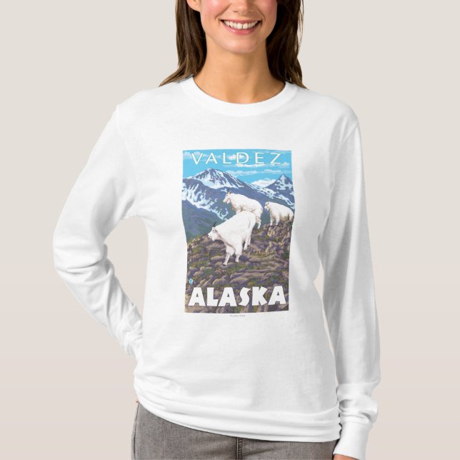 Camiseta Escena de las cabras de montaña - Valdez, Alaska (Anverso)