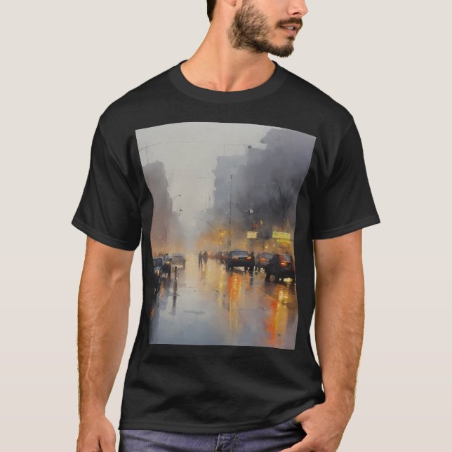 Camiseta Escena de lluvia nocturna urbana (Anverso)