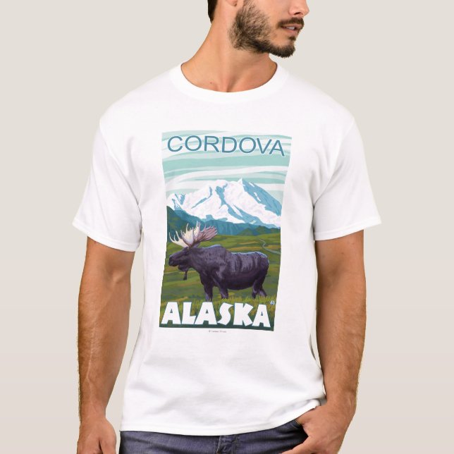 Camiseta Escena de los alces - Cordova, Alaska (Anverso)