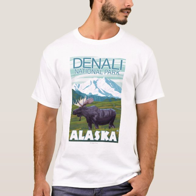 Camiseta Escena de los alces - parque nacional de Denali, (Anverso)