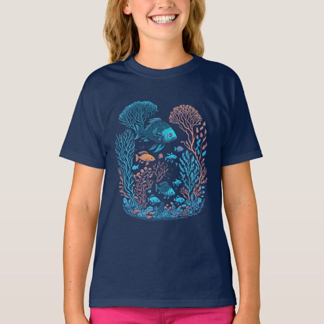 Camiseta Escena De Los Arrecifes De Pescado Y Coral (Anverso)