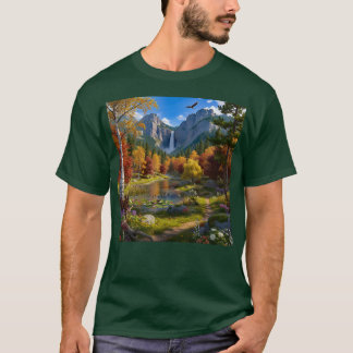 Camiseta Escena de naturaleza salvaje Montañas Cascada Río