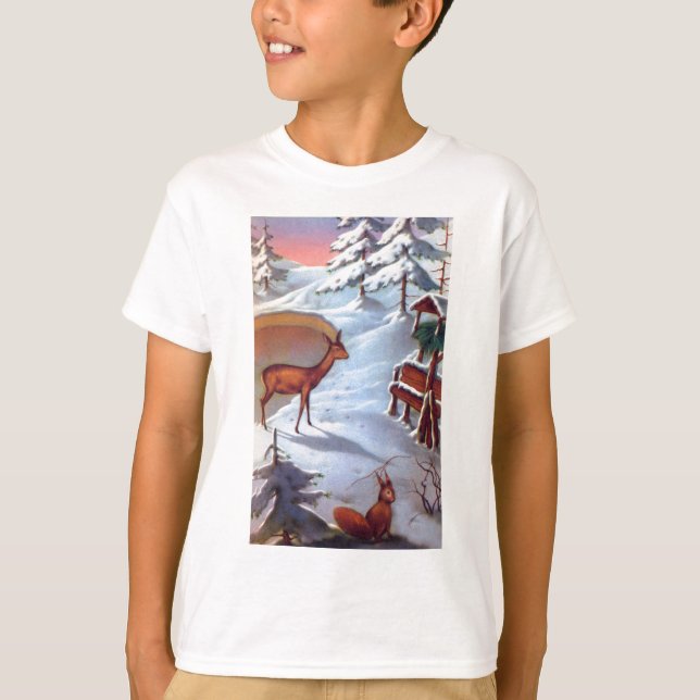 Camiseta Escena de nieve de venados y ardillas (Anverso)
