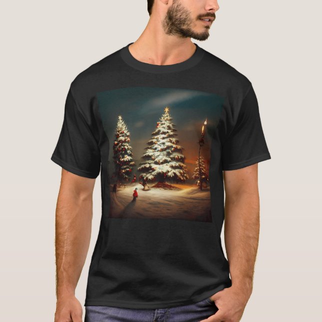Camiseta Escena de nieve en árbol de Navidad (Anverso)