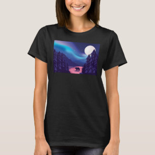 Camiseta Escena de nieve Oso Polar Silhouette con Luna y Au
