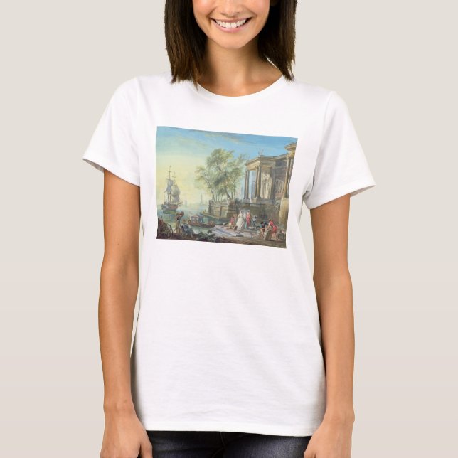 Camiseta Escena de puerto con configuración de sol (aceite  (Anverso)