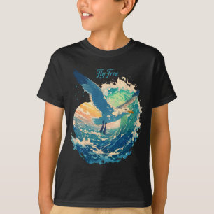Camiseta Escena de puesta de sol en el océano con gaviotas 