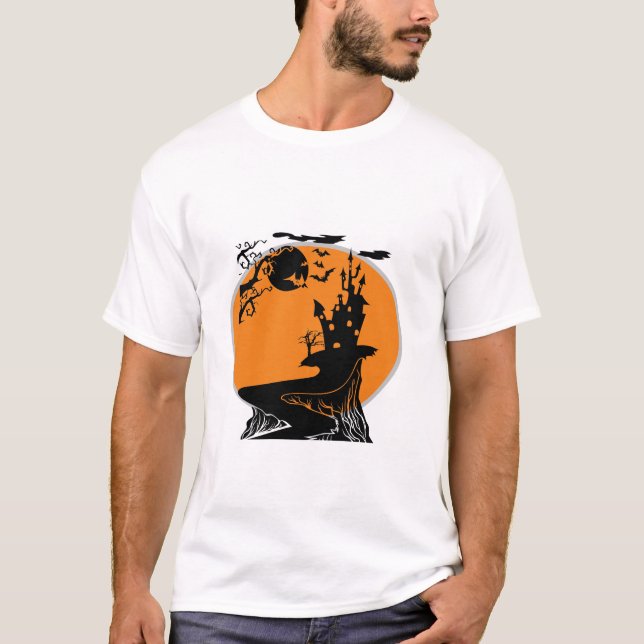 Camiseta Escena de silueta de casa embrujada (Anverso)
