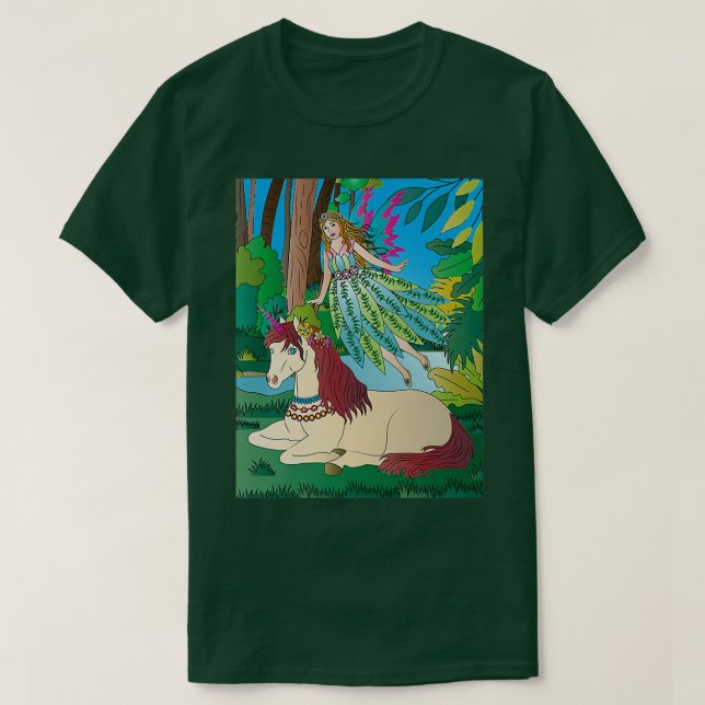 Camiseta Escena de Woodland y del agua en vuelo de hadas y  (Diseño del anverso)