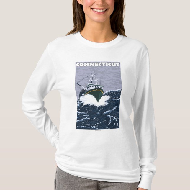 Camiseta Escena del barco de pesca de ConnecticutCrab (Anverso)