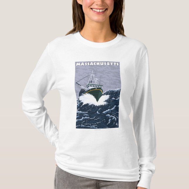 Camiseta Escena del barco de pesca de MassachusettsCrab (Anverso)