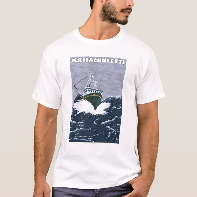 Camiseta Escena del barco de pesca de MassachusettsCrab (Anverso)