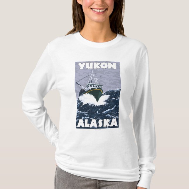 Camiseta Escena del barco de pesca - el Yukón, Alaska (Anverso)