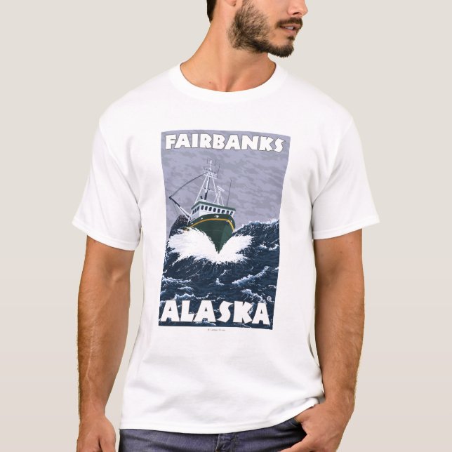 Camiseta Escena del barco de pesca - Fairbanks, Alaska (Anverso)